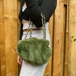 trendy sage green faux fur purse